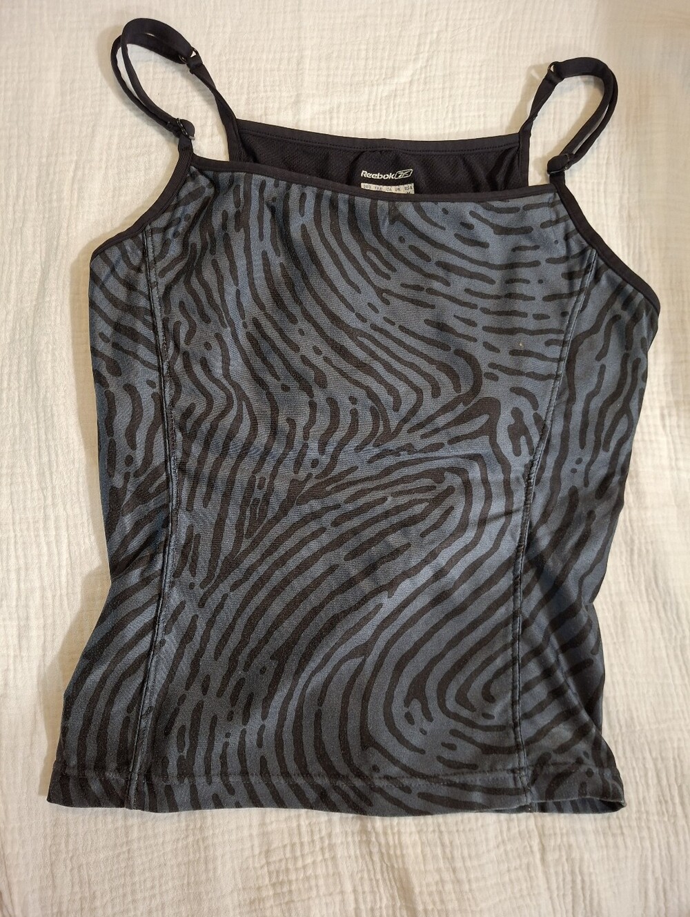 Reebok Women's Black & Gray Zebra-Print Sports Top With Built On Bra